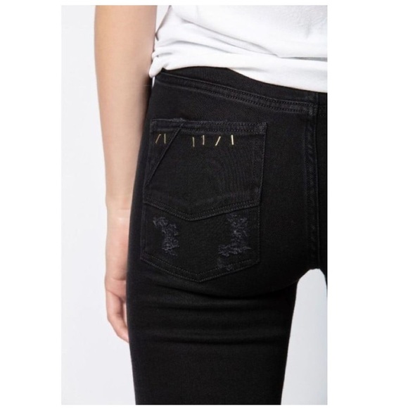 Zadig & Voltaire Eva Grunge Black Distressed Straight Leg Designer Jeans Size 25 - Picture 6 of 16